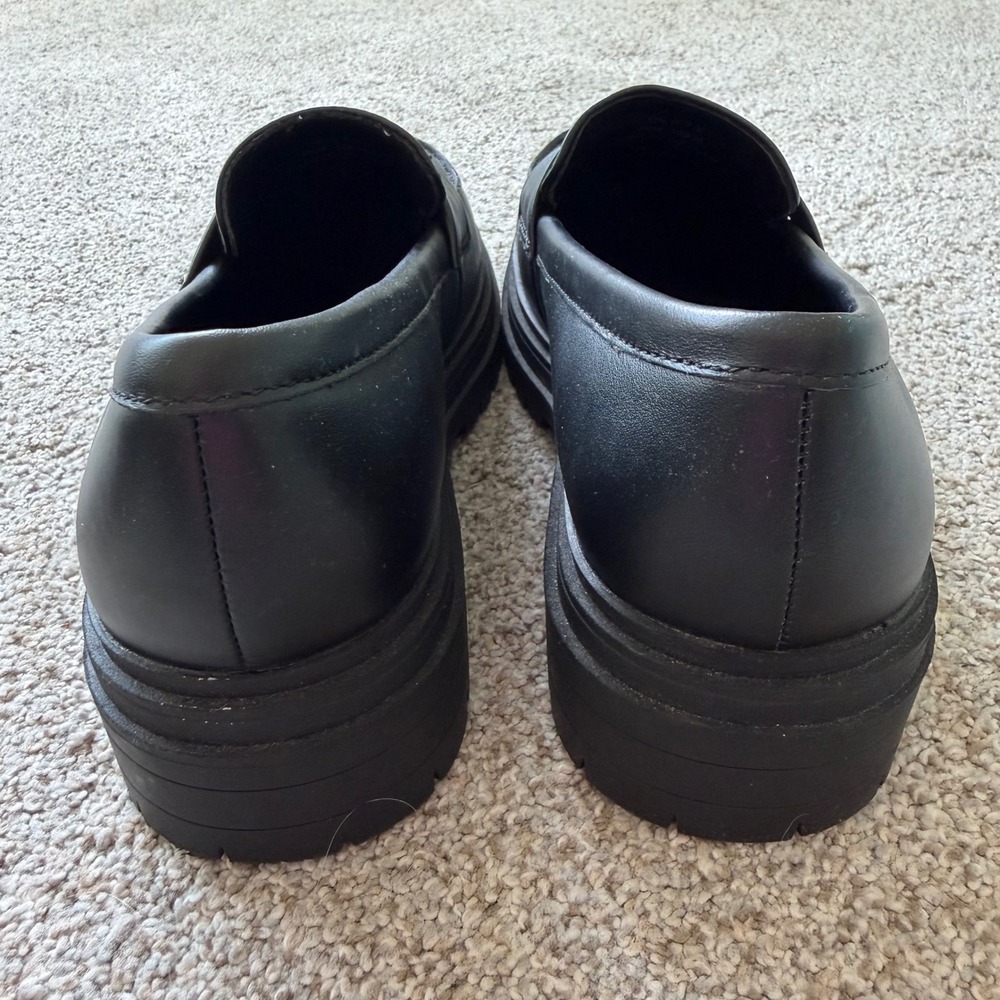 Quince Italian Leather Lug Sole Loafers 7.5 Black Slip On Platform Work Travel - Picture 4 of 10
